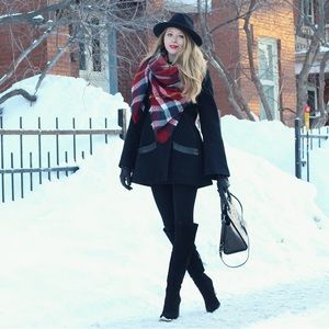 Mackage Wool Coat Black Leather Size Small